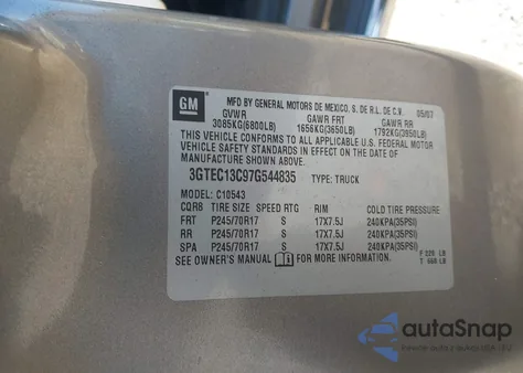 2007 GMC Sierra 1500 Sl from USA, damaged, VIN 3GTEC13C97G544835